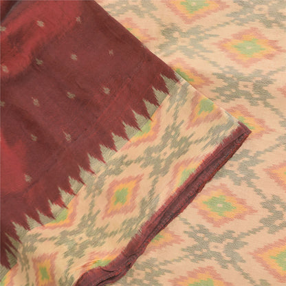 Sanskriti Vintage Sarees Ikat Handwoven Sambhalpuri Pure Silk Sari 5+yd Sustainable Fabric