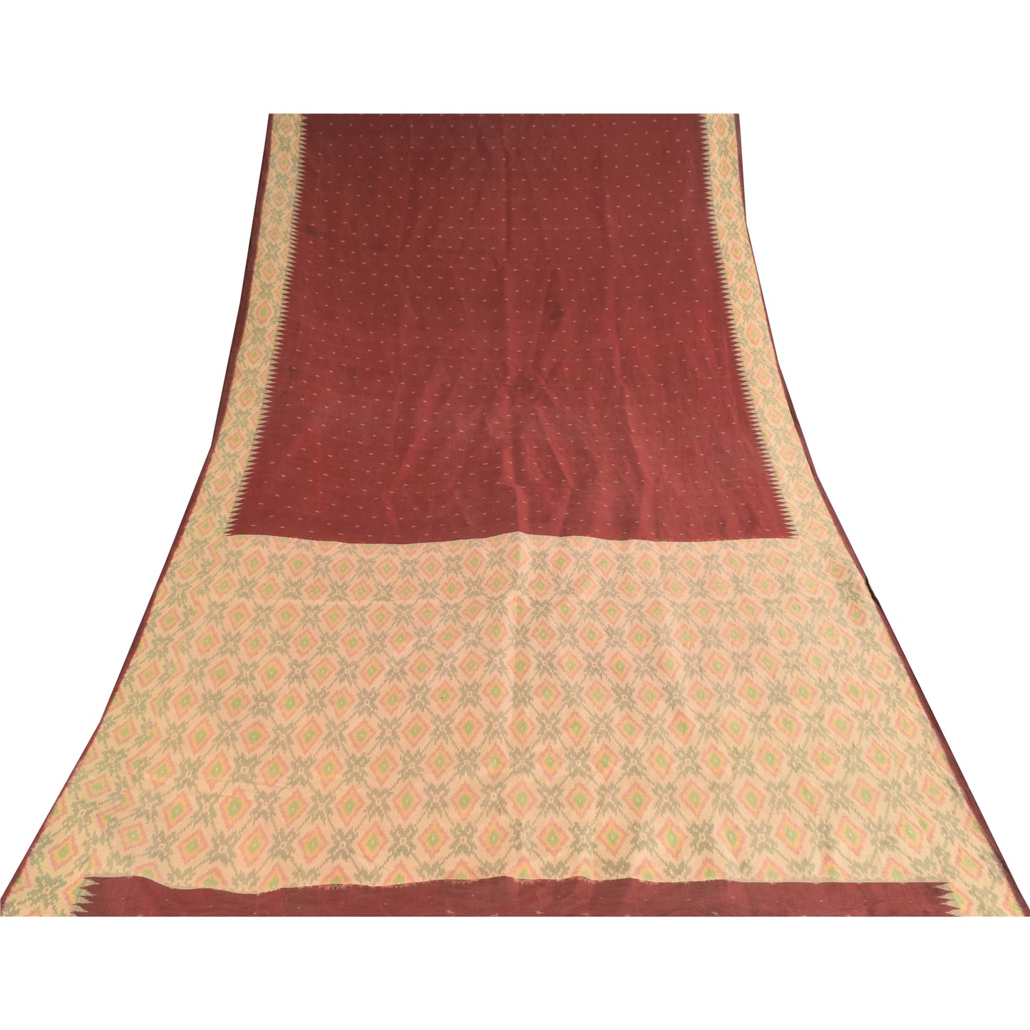 Sanskriti Vintage Sarees Ikat Handwoven Sambhalpuri Pure Silk Sari 5+yd Sustainable Fabric