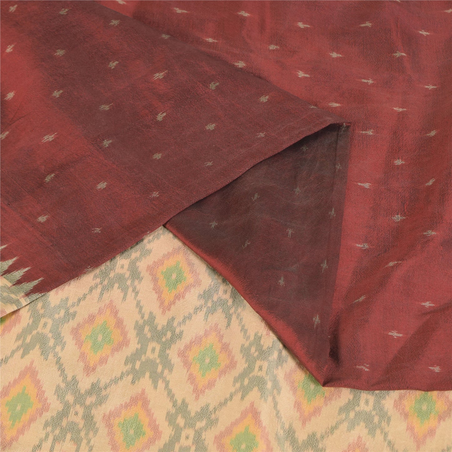 Sanskriti Vintage Sarees Ikat Handwoven Sambhalpuri Pure Silk Sari 5+yd Sustainable Fabric