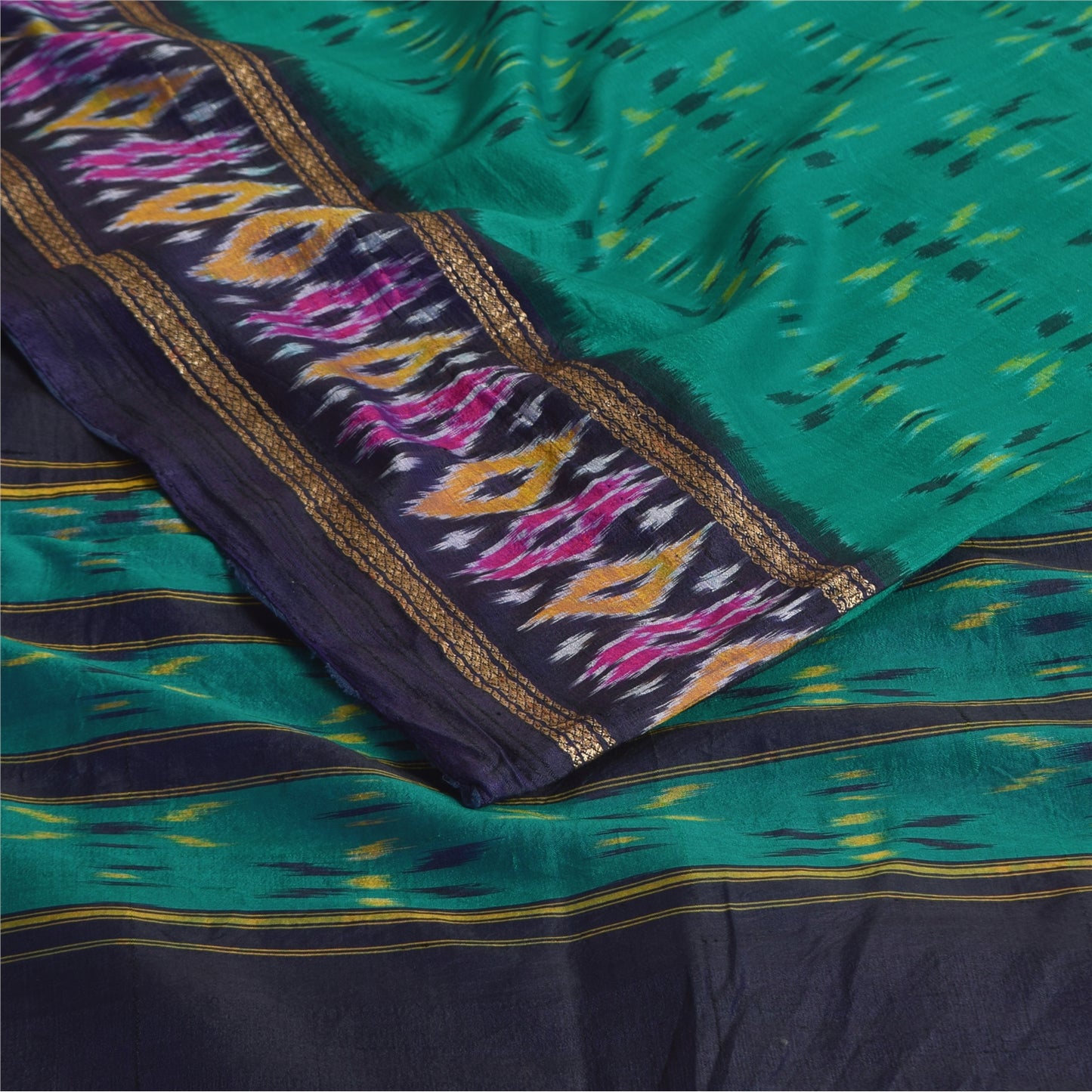 Sanskriti Vintage Sarees Ikat Handwoven Pochampally Pure Silk Sari 5+yd Sustainable Fabric