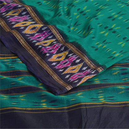 Sanskriti Vintage Sarees Ikat Handwoven Pochampally Pure Silk Sari 5+yd Sustainable Fabric