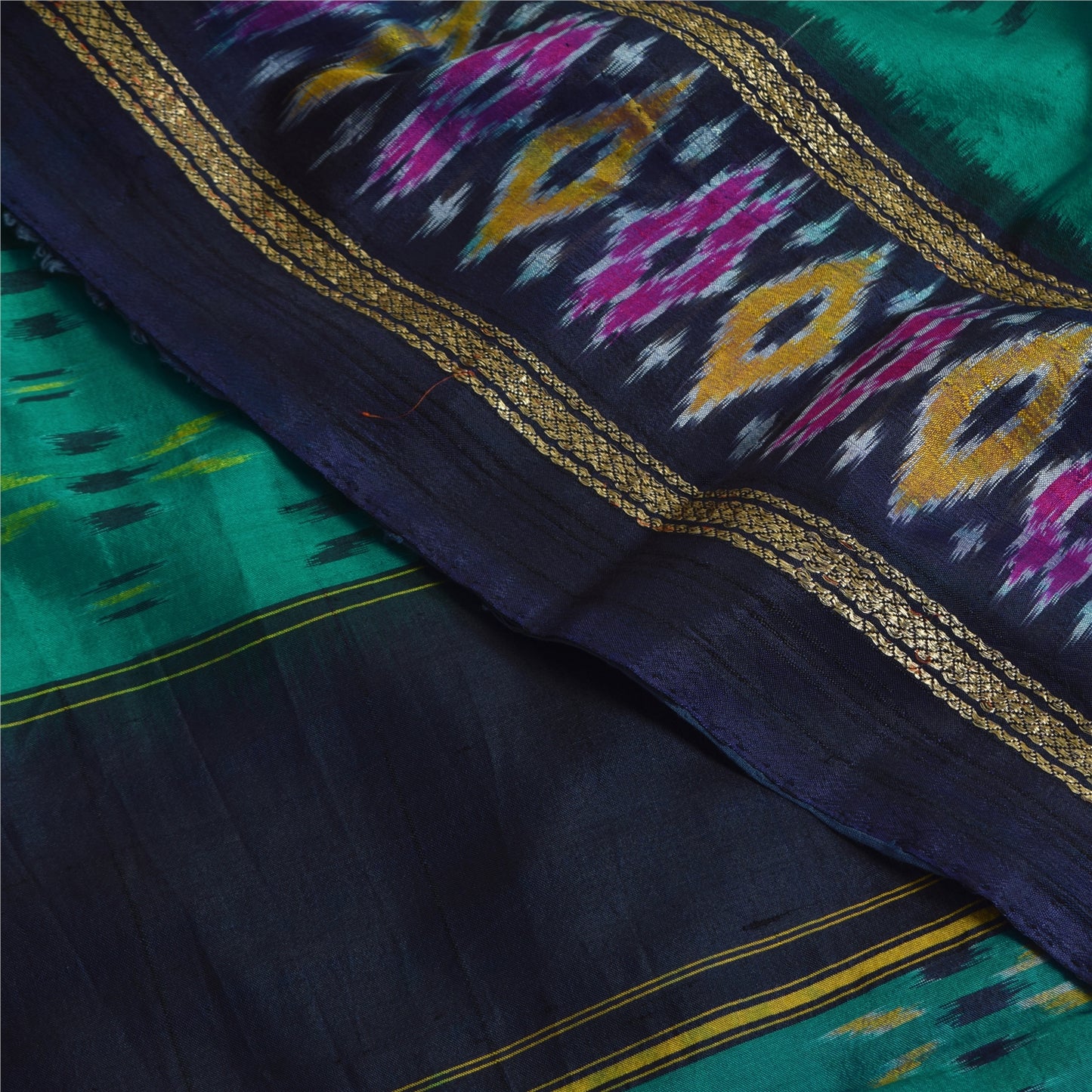 Sanskriti Vintage Sarees Ikat Handwoven Pochampally Pure Silk Sari 5+yd Sustainable Fabric