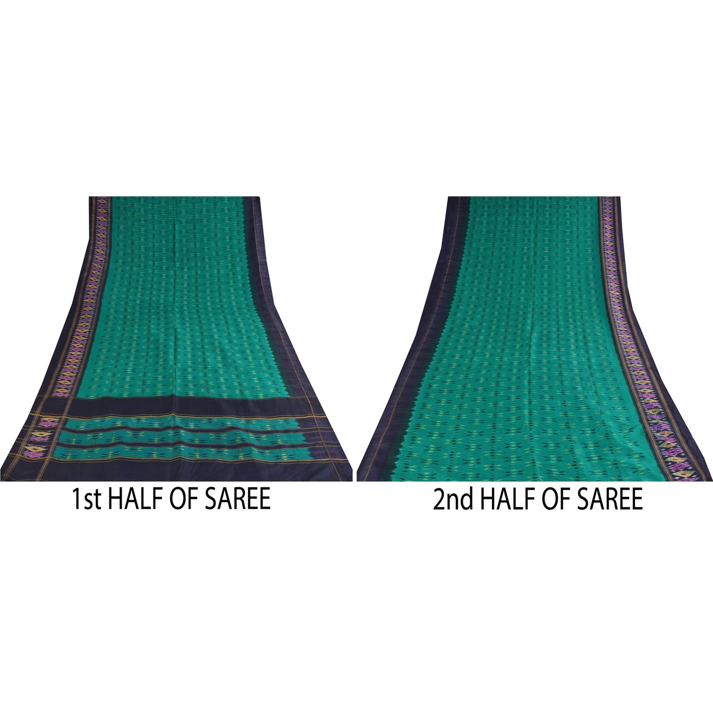 Sanskriti Vintage Sarees Ikat Handwoven Pochampally Pure Silk Sari 5+yd Sustainable Fabric