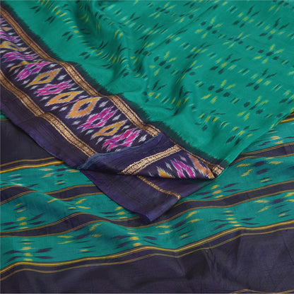 Sanskriti Vintage Sarees Ikat Handwoven Pochampally Pure Silk Sari 5+yd Sustainable Fabric