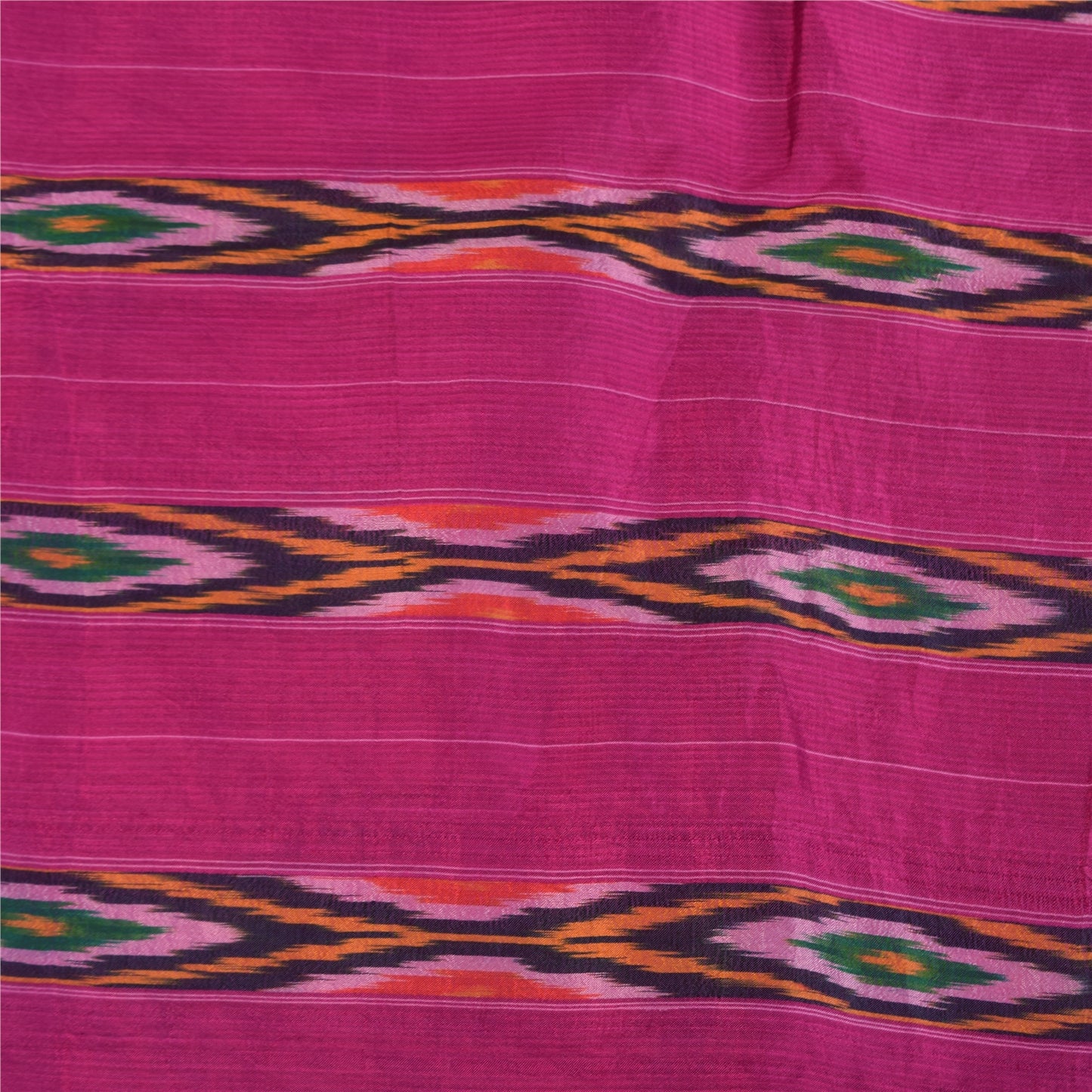 Sanskriti Vintage Sarees Pink Ikat Handwoven Pochampally Pure Silk Sari Fabric