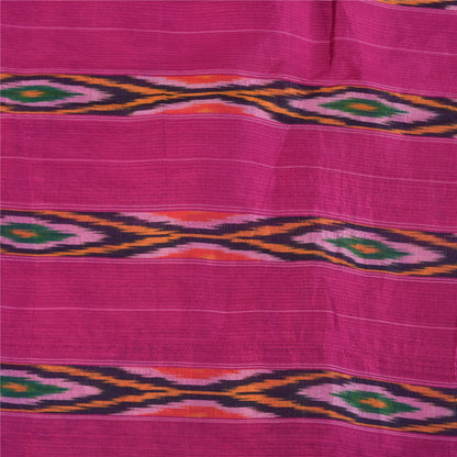 Sanskriti Vintage Sarees Pink Ikat Handwoven Pochampally Pure Silk Sari Fabric