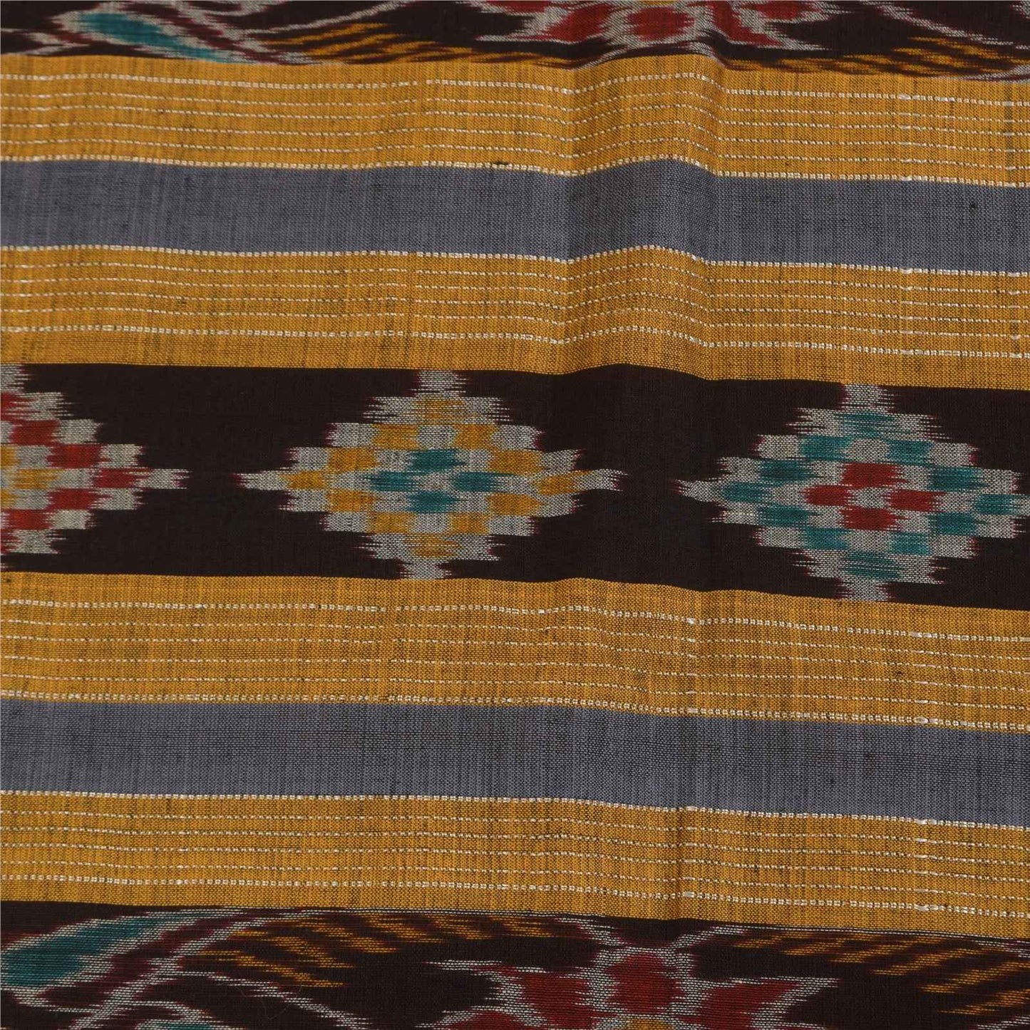 Sanskriti Vintage Sarees Red Ikat Handwoven Odisha Pure Silk Sari 5+yd Fabric