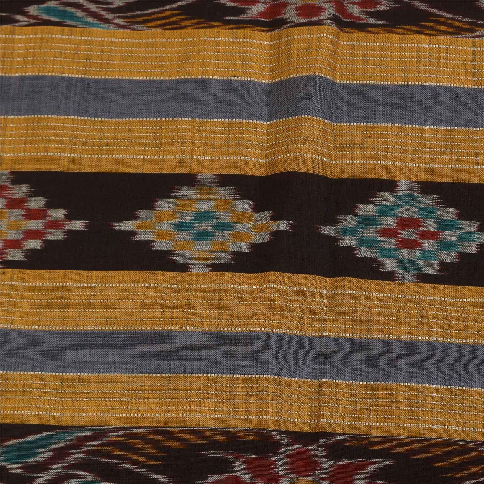 Sanskriti Vintage Sarees Red Ikat Handwoven Odisha Pure Silk Sari 5+yd Fabric