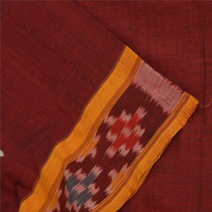 Sanskriti Vintage Sarees Red Ikat Handwoven Odisha Pure Silk Sari 5+yd Fabric
