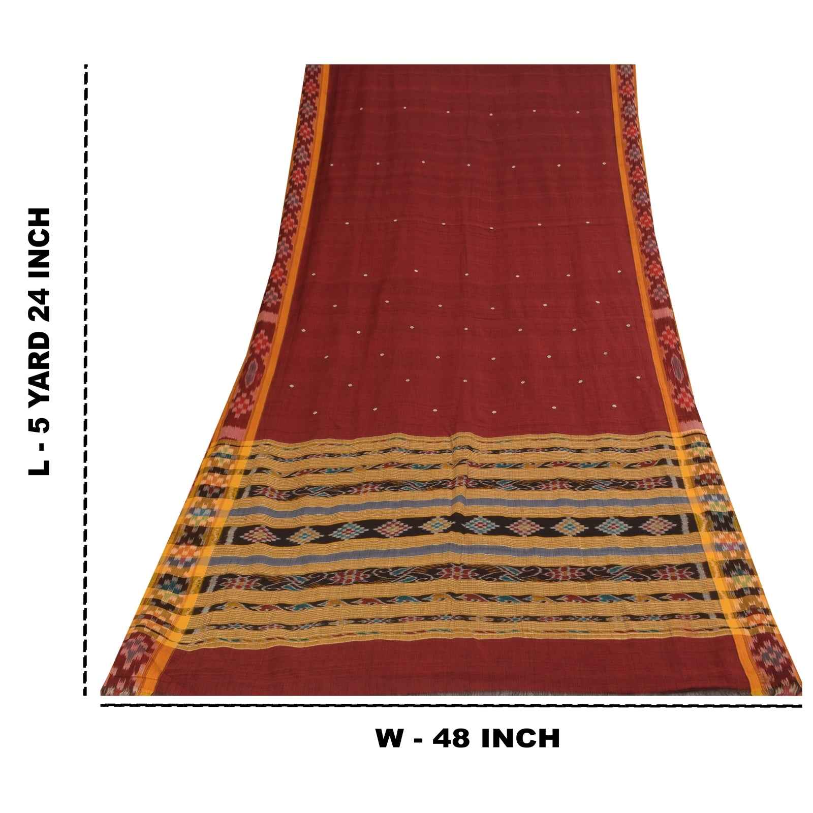 Sanskriti Vintage Sarees Red Ikat Handwoven Odisha Pure Silk Sari 5+yd Fabric