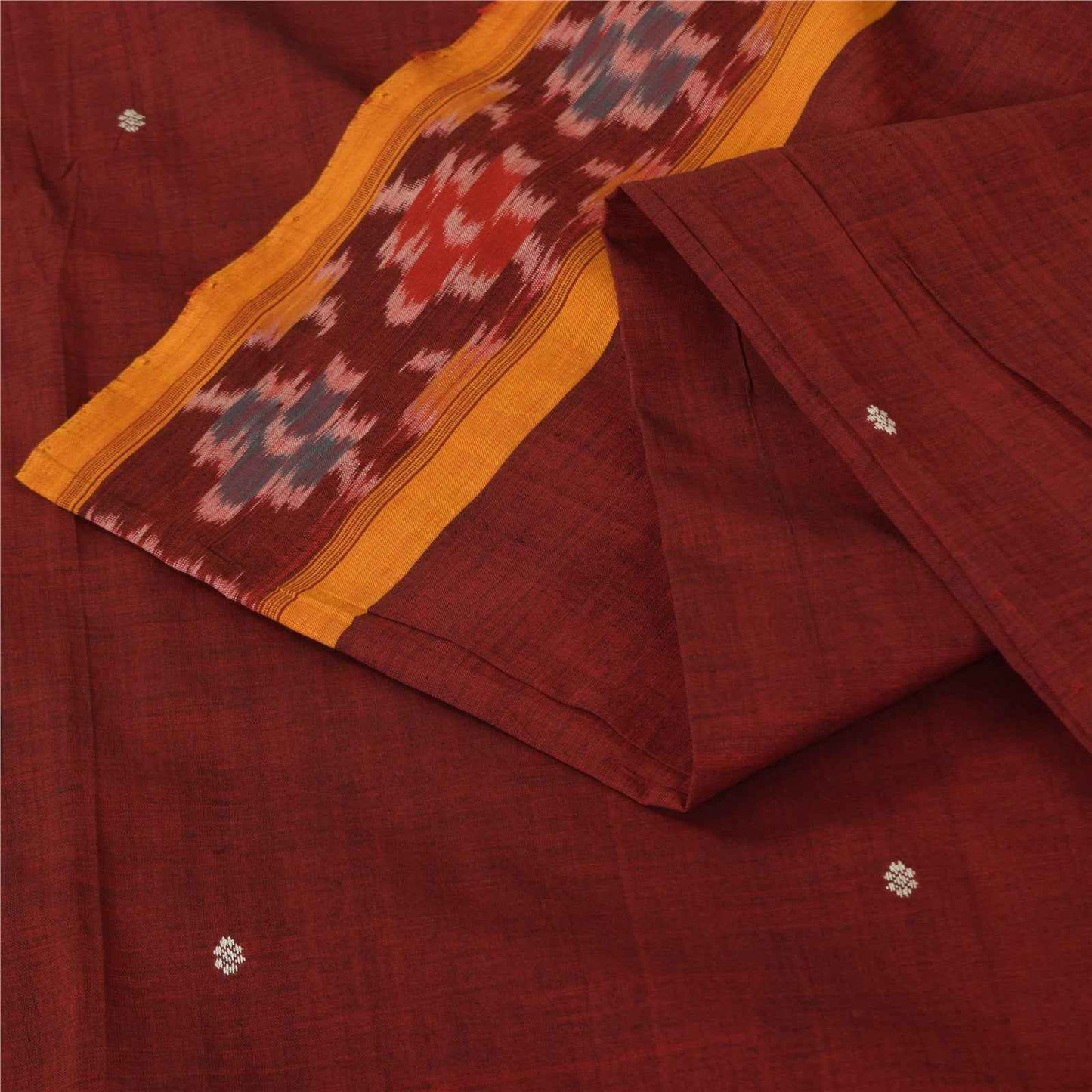 Sanskriti Vintage Sarees Red Ikat Handwoven Odisha Pure Silk Sari 5+yd Fabric