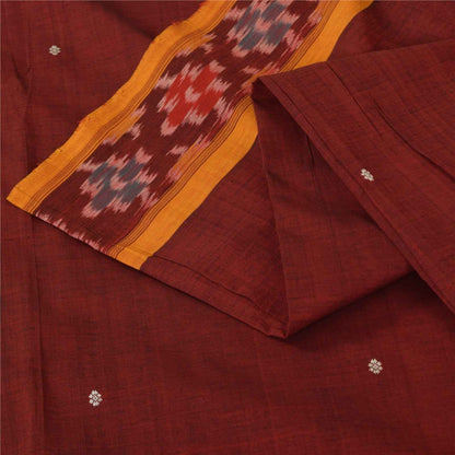 Sanskriti Vintage Sarees Red Ikat Handwoven Odisha Pure Silk Sari 5+yd Fabric