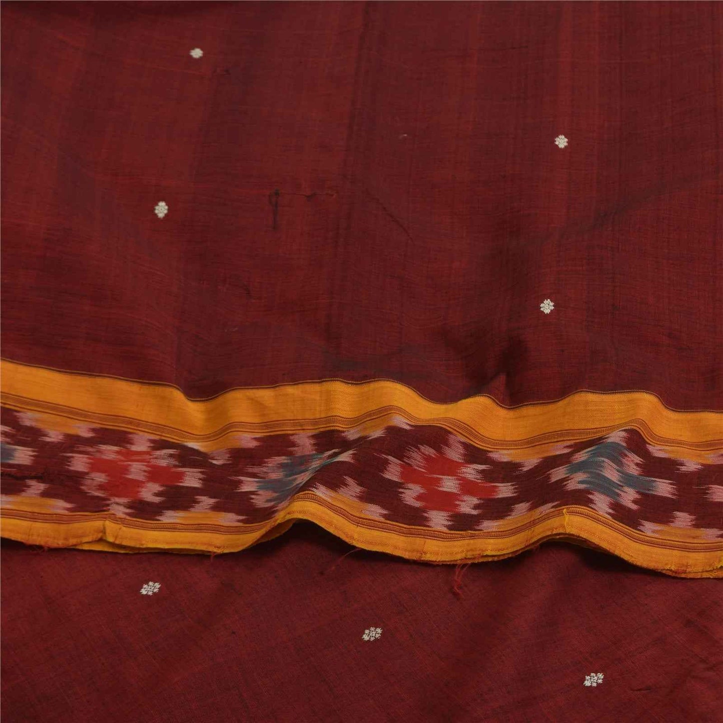 Sanskriti Vintage Sarees Red Ikat Handwoven Odisha Pure Silk Sari 5+yd Fabric