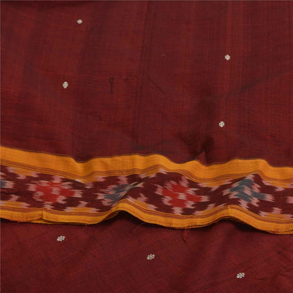 Sanskriti Vintage Sarees Red Ikat Handwoven Odisha Pure Silk Sari 5+yd Fabric