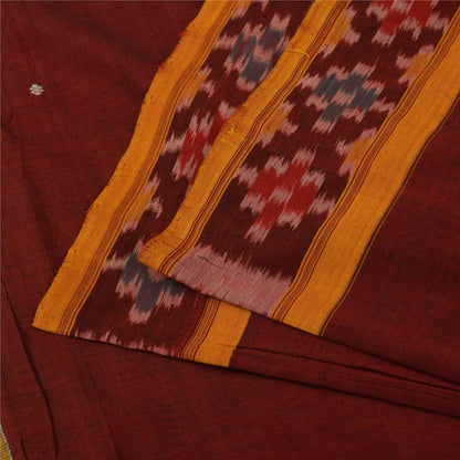 Sanskriti Vintage Sarees Red Ikat Handwoven Odisha Pure Silk Sari 5+yd Fabric