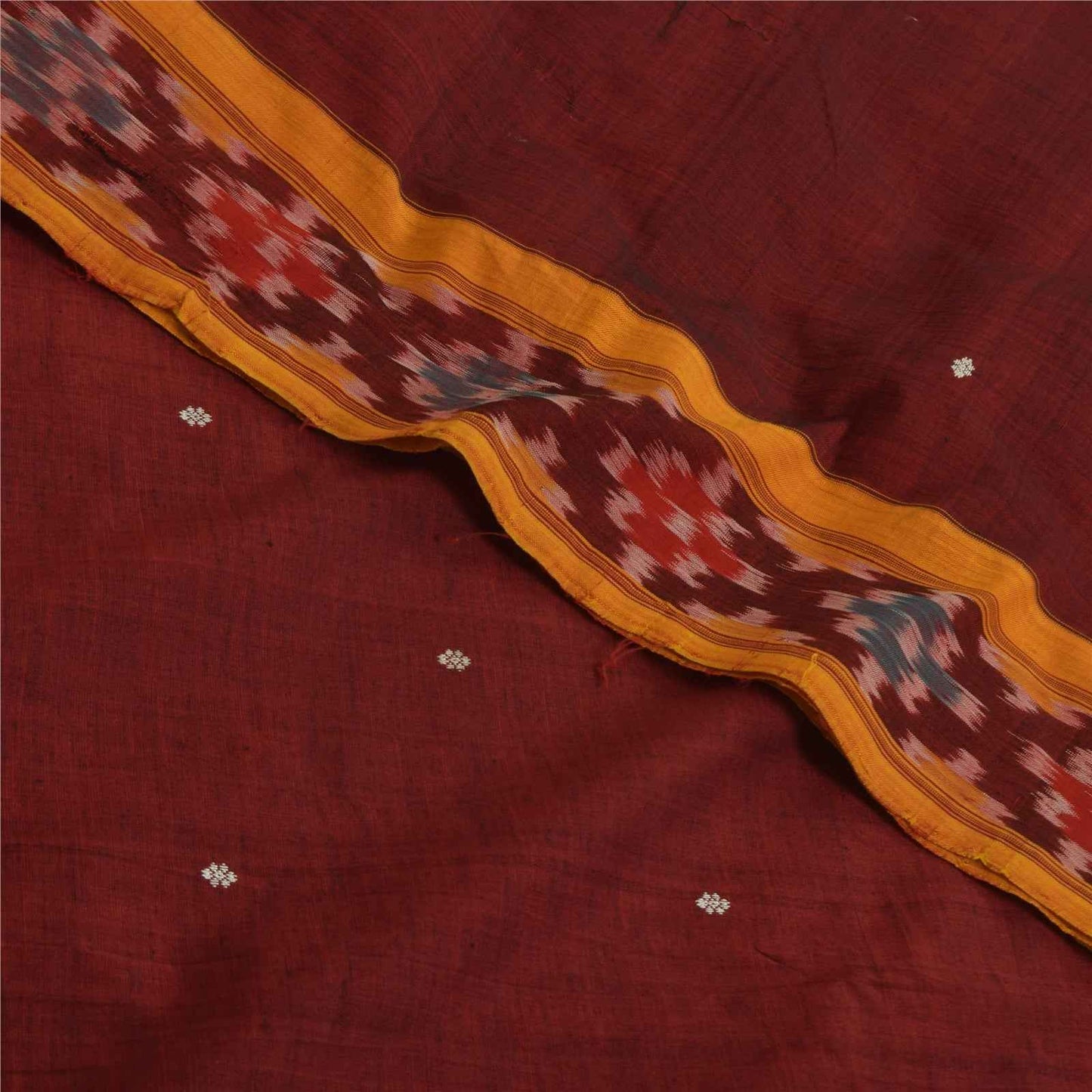 Sanskriti Vintage Sarees Red Ikat Handwoven Odisha Pure Silk Sari 5+yd Fabric