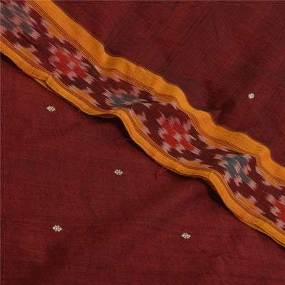 Sanskriti Vintage Sarees Red Ikat Handwoven Odisha Pure Silk Sari 5+yd Fabric