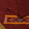 Sanskriti Vintage Sarees Red Ikat Handwoven Odisha Pure Silk Sari 5+yd Fabric