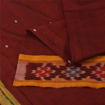 Sanskriti Vintage Sarees Red Ikat Handwoven Odisha Pure Silk Sari 5+yd Fabric