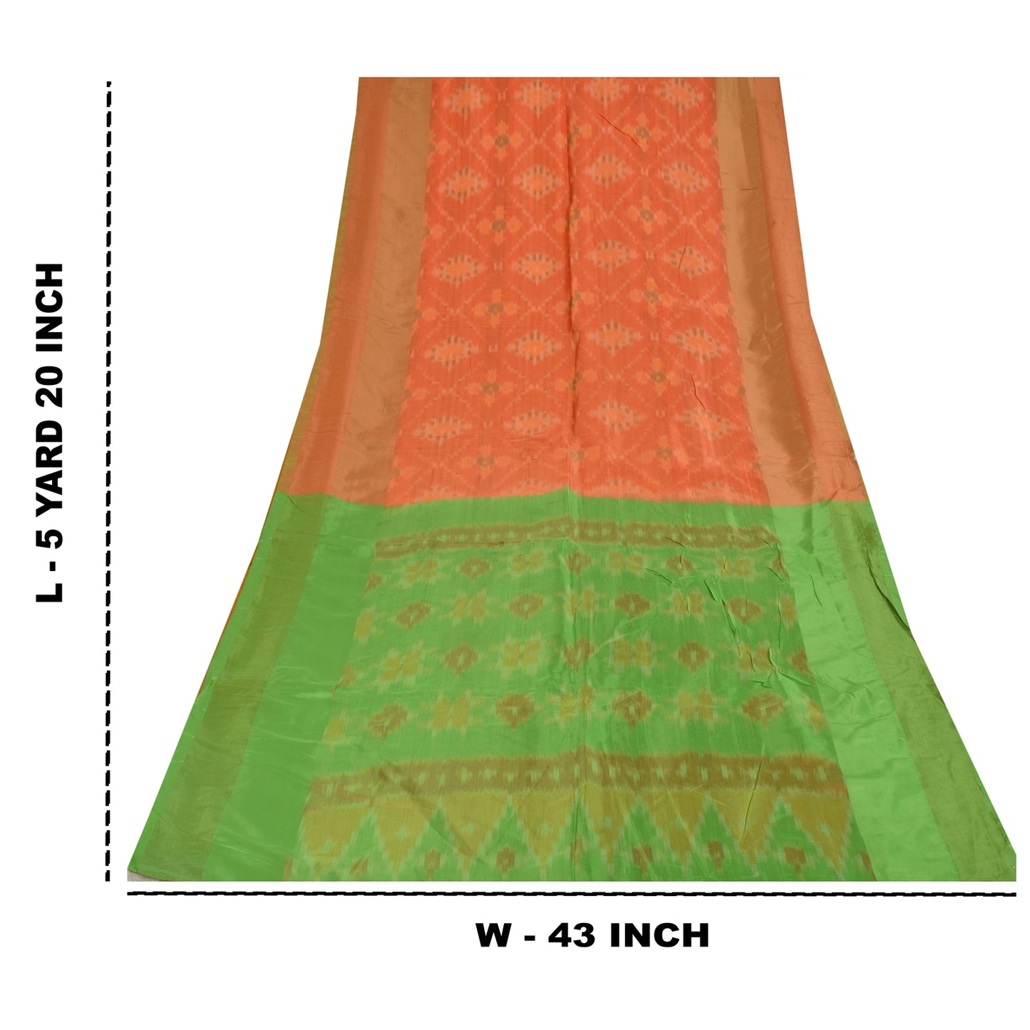 Sanskriti Vintage Sarees Orange Ikat Handwoven Sambhalpuri Pure Silk Sari Fabric