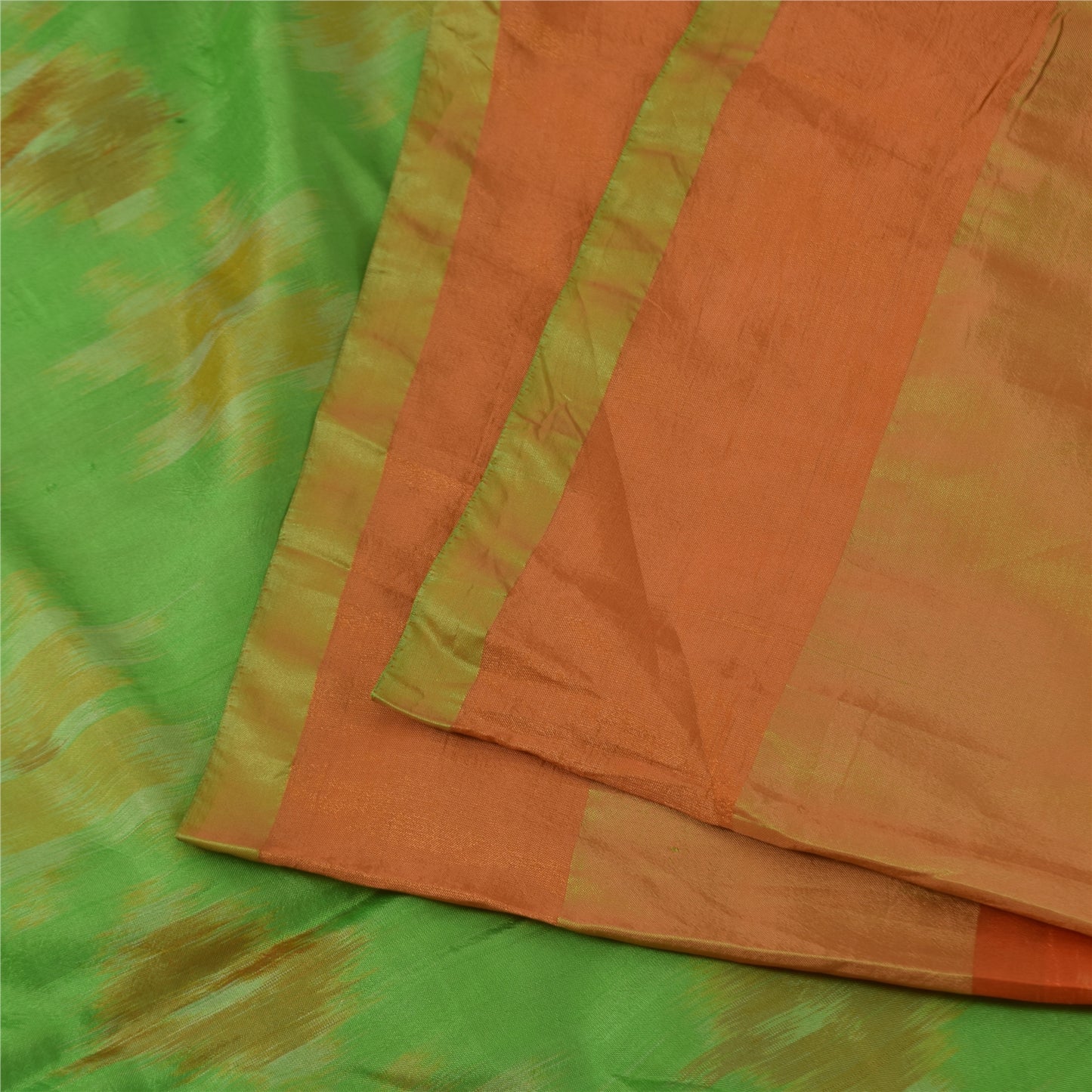 Sanskriti Vintage Sarees Orange Ikat Handwoven Sambhalpuri Pure Silk Sari Fabric