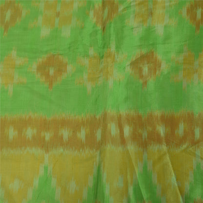 Sanskriti Vintage Sarees Orange Ikat Handwoven Sambhalpuri Pure Silk Sari Fabric