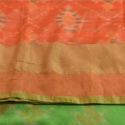 Sanskriti Vintage Sarees Orange Ikat Handwoven Sambhalpuri Pure Silk Sari Fabric