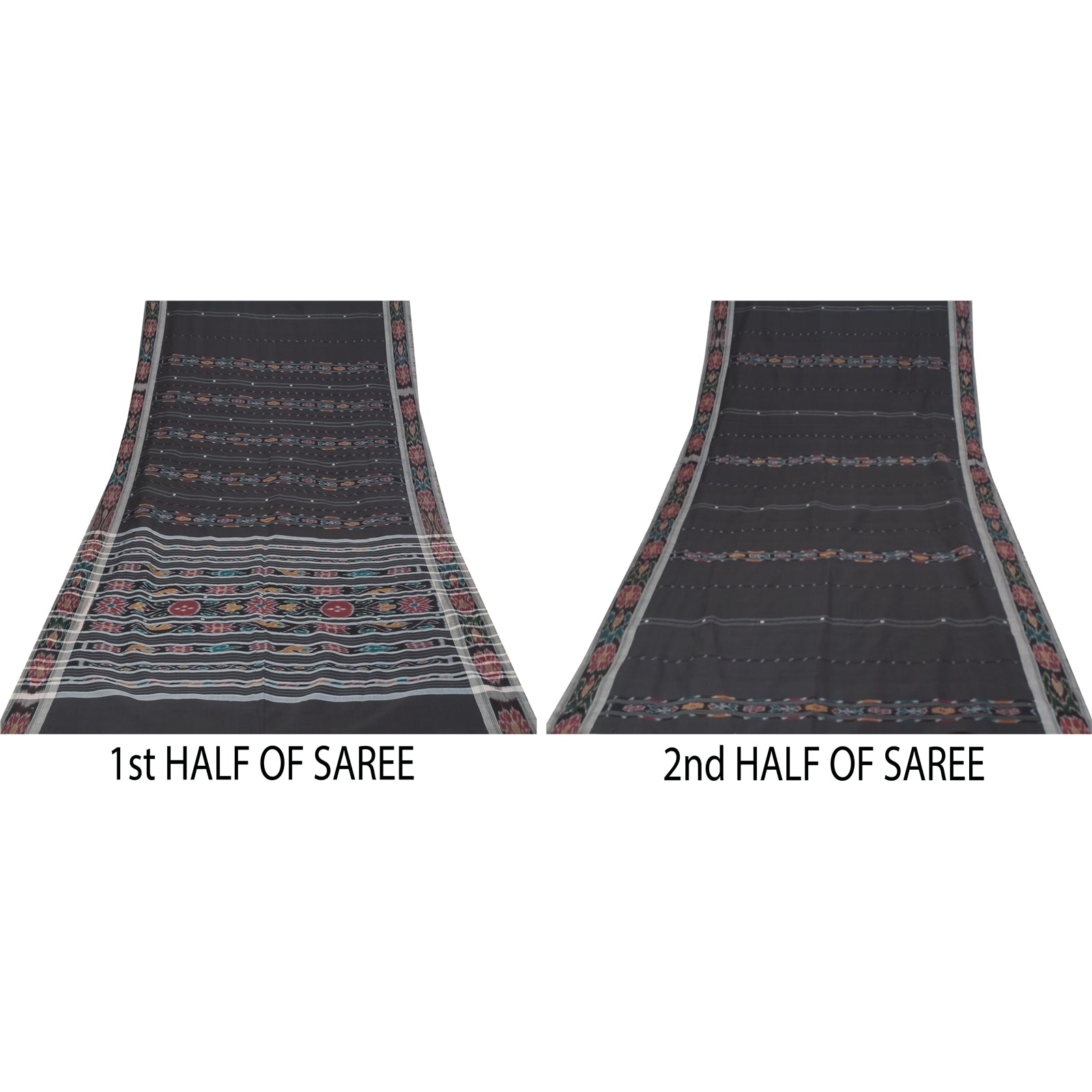 Sanskriti Vintage Sarees Black Ikat Handwoven Odisha Pure CottonSari 5+yd Fabric