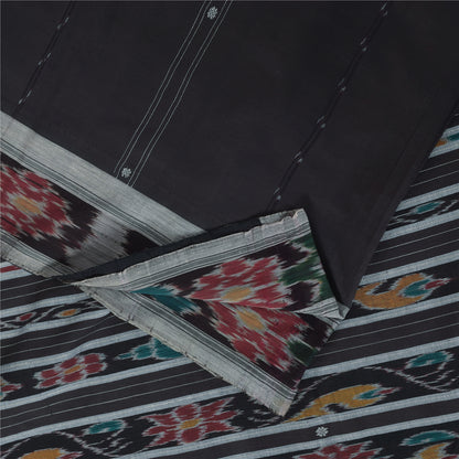 Sanskriti Vintage Sarees Black Ikat Handwoven Odisha Pure CottonSari 5+yd Fabric