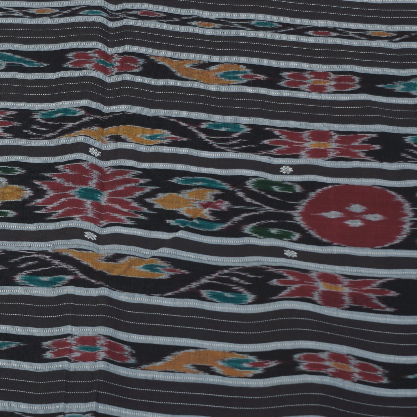 Sanskriti Vintage Sarees Black Ikat Handwoven Odisha Pure CottonSari 5+yd Fabric