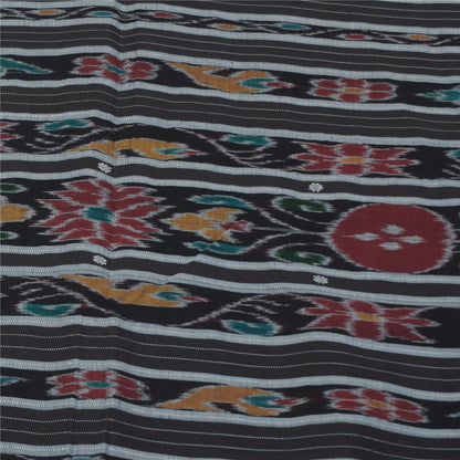 Sanskriti Vintage Sarees Black Ikat Handwoven Odisha Pure CottonSari 5+yd Fabric