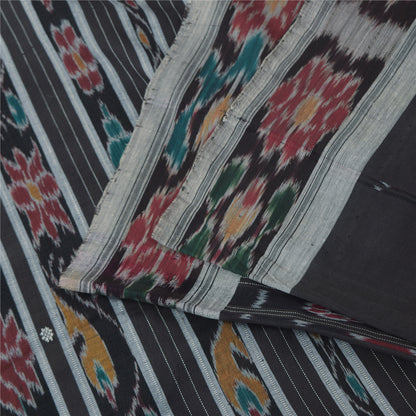 Sanskriti Vintage Sarees Black Ikat Handwoven Odisha Pure CottonSari 5+yd Fabric