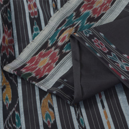 Sanskriti Vintage Sarees Black Ikat Handwoven Odisha Pure CottonSari 5+yd Fabric
