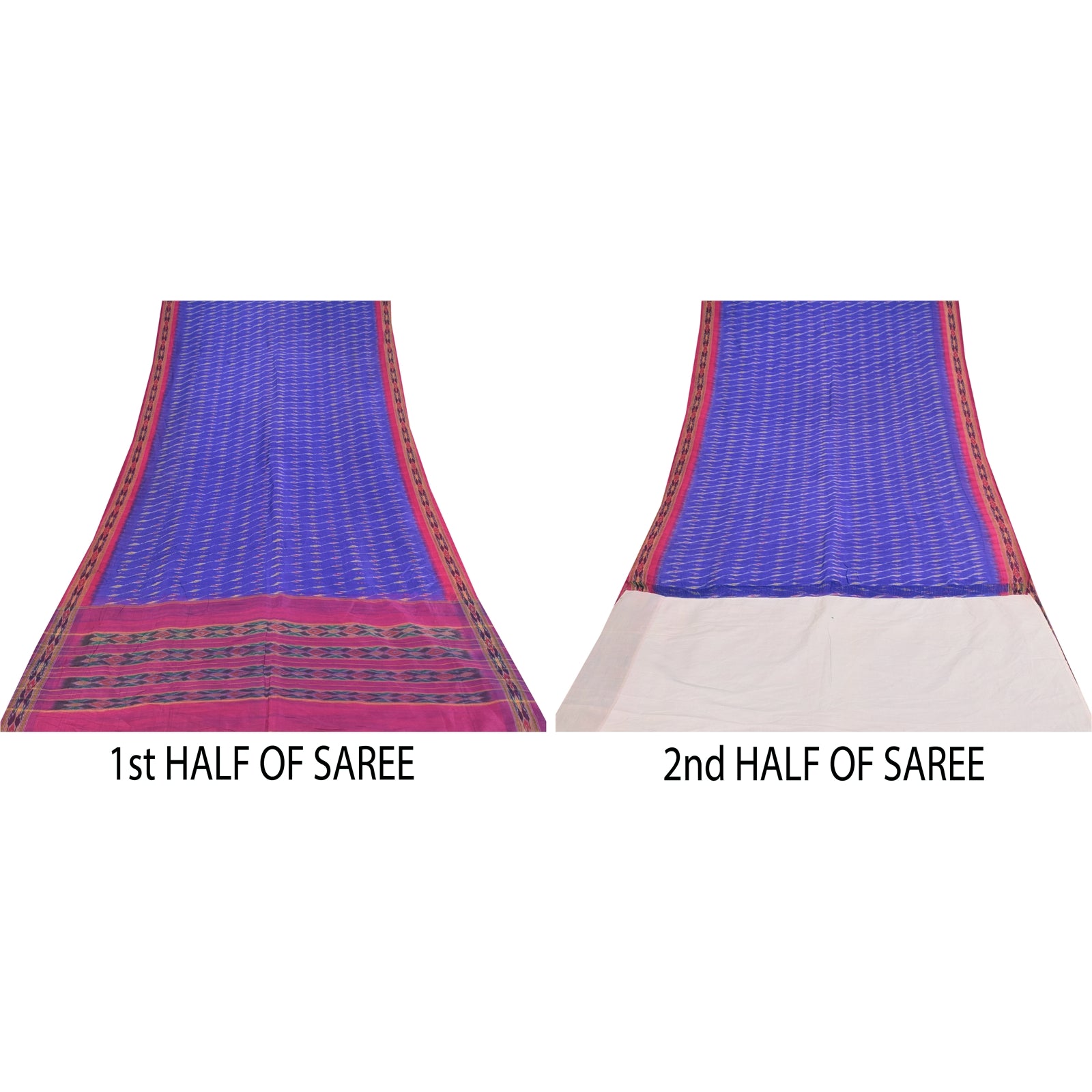 Sanskriti Vintage Sarees Blue Ikat Handwoven Pochampally Pure Silk Sari Fabric