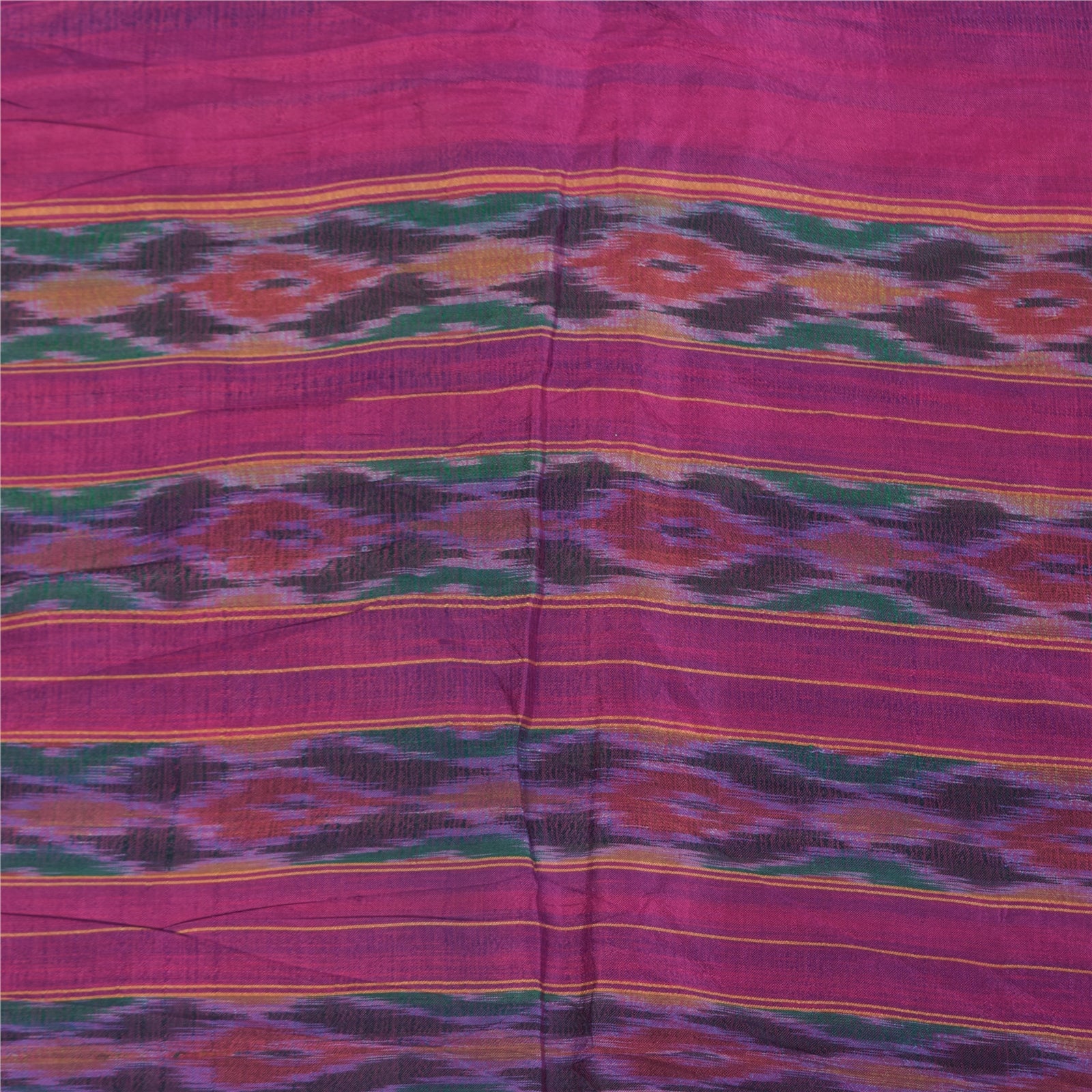 Sanskriti Vintage Sarees Blue Ikat Handwoven Pochampally Pure Silk Sari Fabric