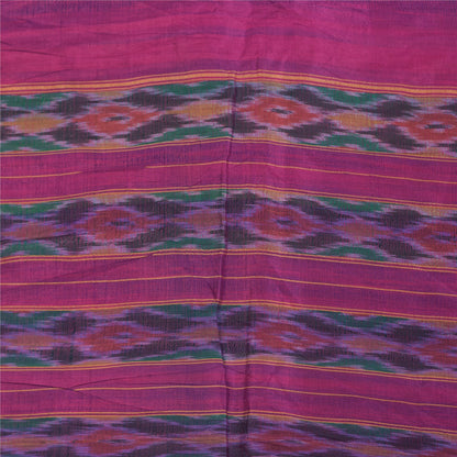 Sanskriti Vintage Sarees Blue Ikat Handwoven Pochampally Pure Silk Sari Fabric