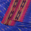 Sanskriti Vintage Sarees Blue Ikat Handwoven Pochampally Pure Silk Sari Fabric