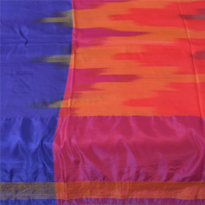 Sanskriti Vintage Sarees Ikat Handwoven Artificial Silk Sari 5+yd Craft Fabric