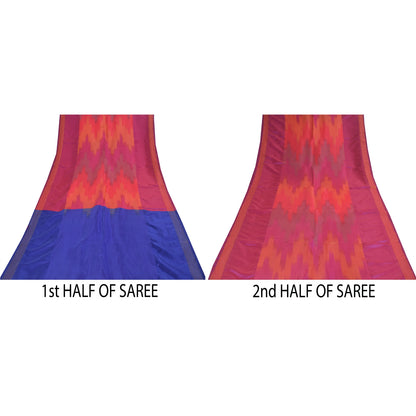 Sanskriti Vintage Sarees Ikat Handwoven Artificial Silk Sari 5+yd Craft Fabric