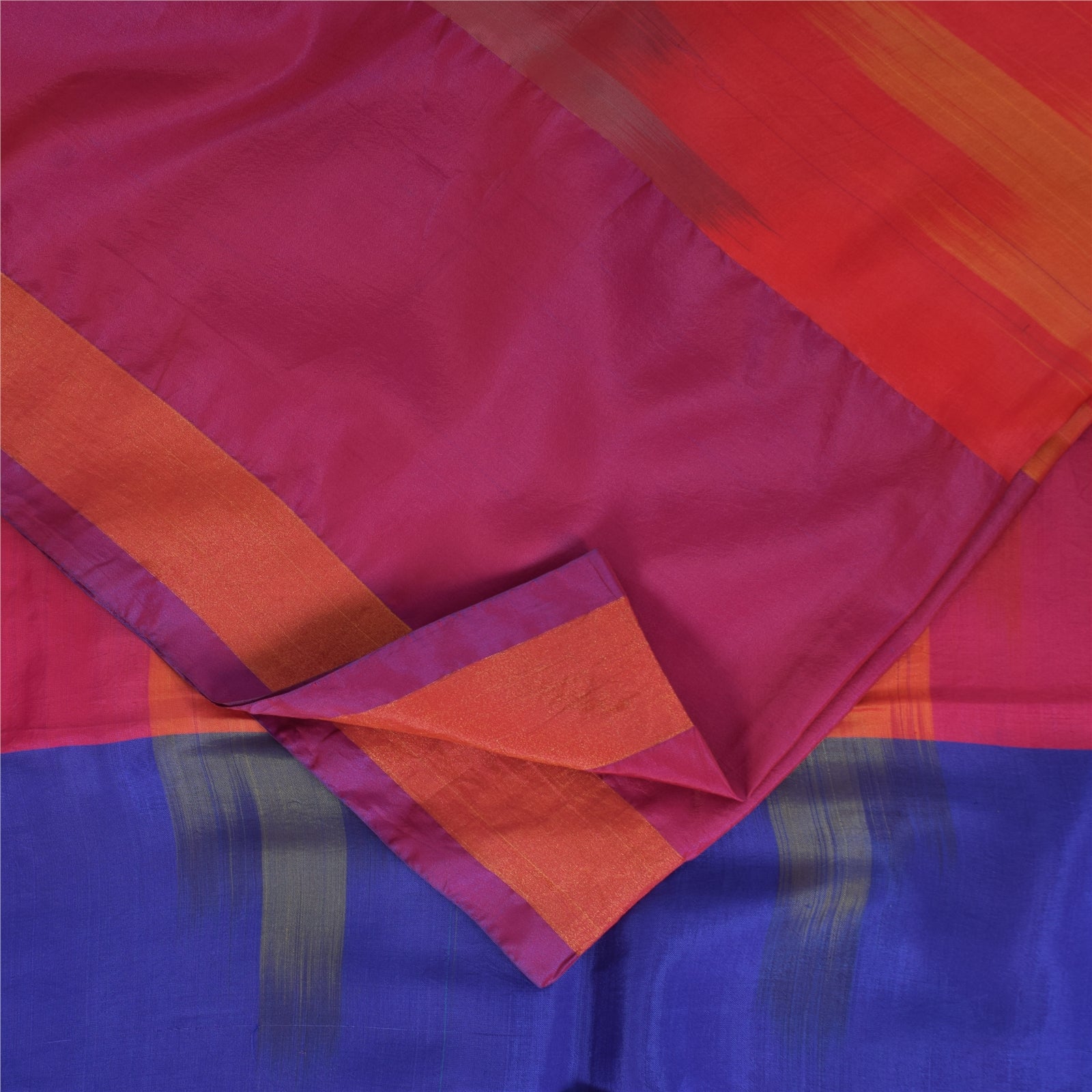 Sanskriti Vintage Sarees Ikat Handwoven Artificial Silk Sari 5+yd Craft Fabric