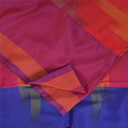 Sanskriti Vintage Sarees Ikat Handwoven Artificial Silk Sari 5+yd Craft Fabric