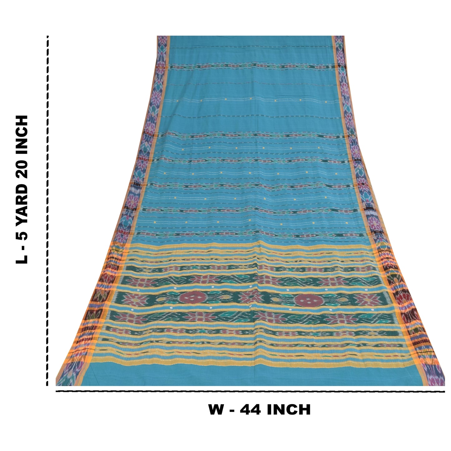 Sanskriti Vintage Sarees Blue Ikat Handwoven Odisha Pure Cotton Sari 5+yd Fabric