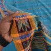 Sanskriti Vintage Sarees Blue Ikat Handwoven Odisha Pure Cotton Sari 5+yd Fabric