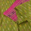 Sanskriti Vintage Sarees Green Ikat Handwoven Pochampally Pure Silk Sari Fabric