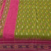 Sanskriti Vintage Sarees Green Ikat Handwoven Pochampally Pure Silk Sari Fabric