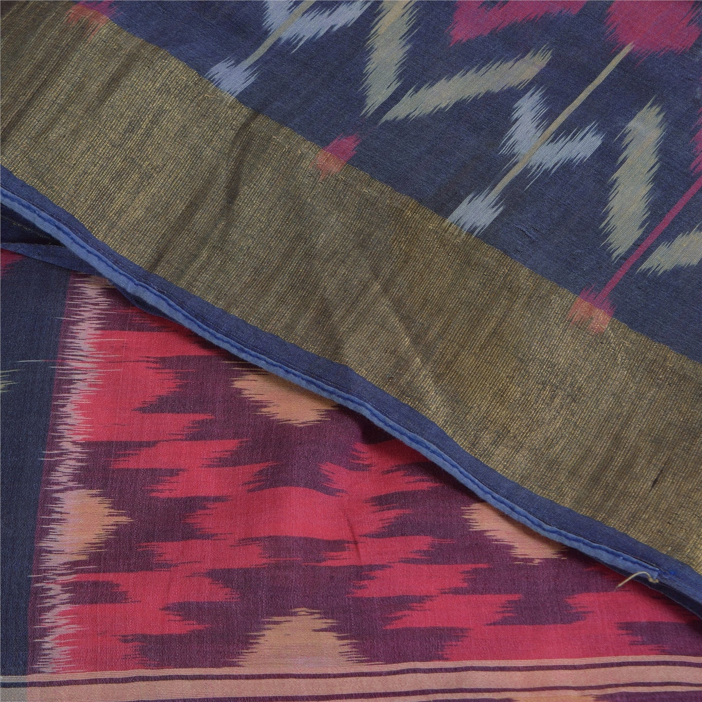 Sanskriti Vintage Sarees Red Ikat Handwoven Sambhalpuri Pure Silk Sari Fabric