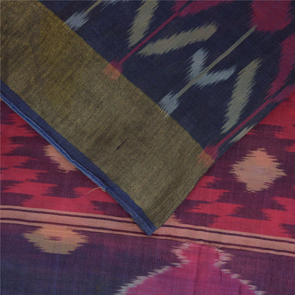 Sanskriti Vintage Sarees Red Ikat Handwoven Sambhalpuri Pure Silk Sari Fabric