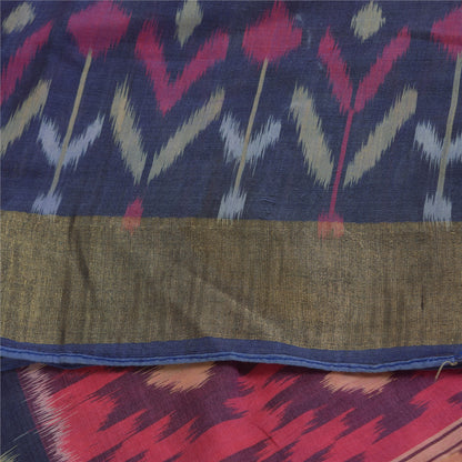 Sanskriti Vintage Sarees Red Ikat Handwoven Sambhalpuri Pure Silk Sari Fabric