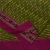 Sanskriti Vintage Sarees Green Ikat Handwoven Pochampally Pure Silk Sari Fabric