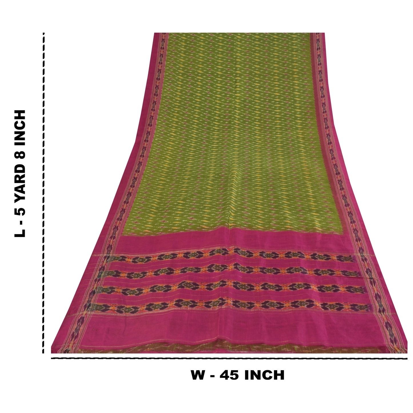 Sanskriti Vintage Sarees Green Ikat Handwoven Pochampally Pure Silk Sari Fabric